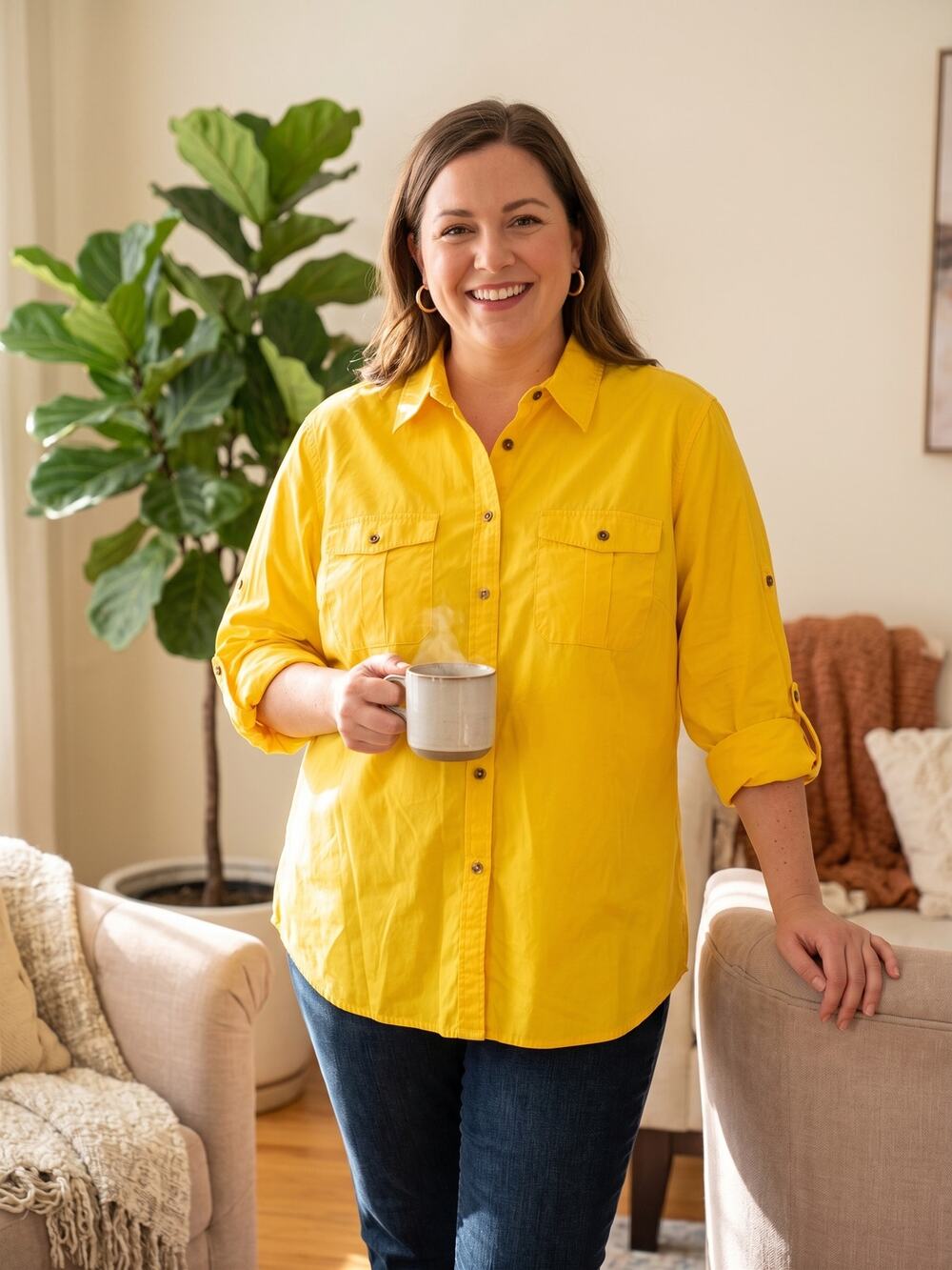Lauren Ralph Lauren Women’s XL Yellow Utility Safari Shirt Roll Tab Sleeve